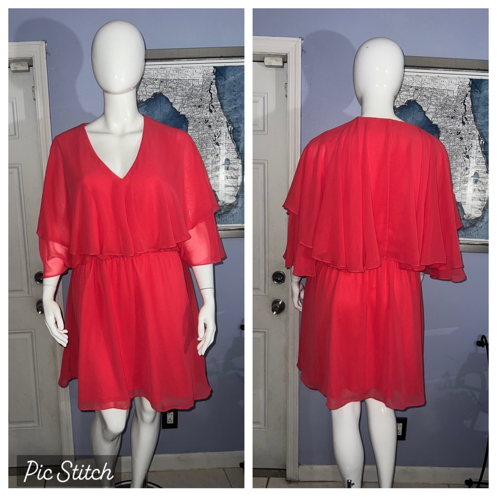 ASOS Curve Flutter Sleeve Dress 18 Coral